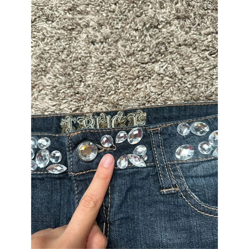 vintage y2k truce mirco mini jean denim skirt rhinestone bejeweled waist size 2